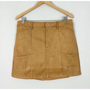 New WHBM Camel Faux Suede Mini Skirt Fall Classic Career Size 14 Women's